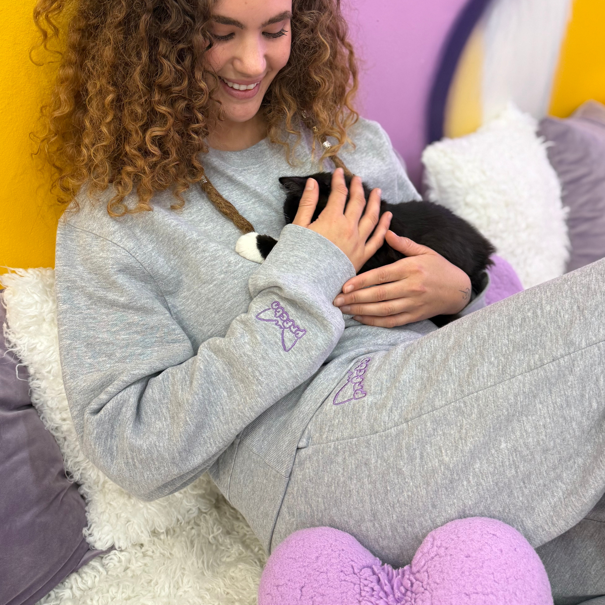 NEW! Purrfecto Embroidered Sleeve Crew Sweatshirt